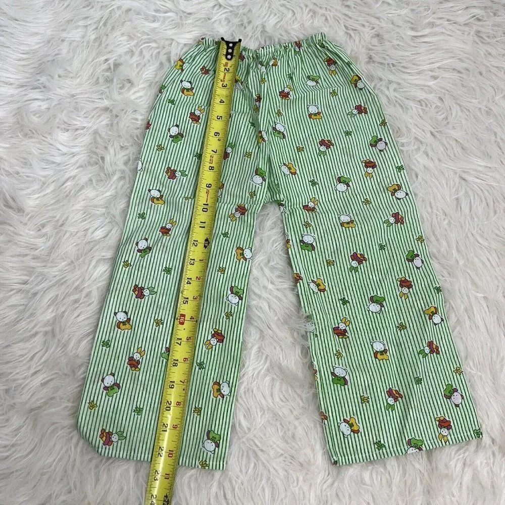Hello Kitty Girls Vintage Sanrio Green & White Linen Pinstriped Pj Set Size 4
